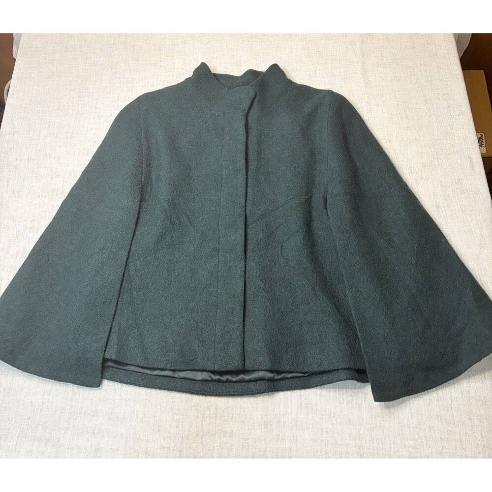 Chico's Sz 2 (12) Emerald Green Wool Poncho Jacket Blazer Hidden Buttons EUC - Picture 5 of 10